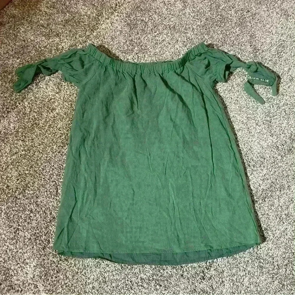 Lulus Al Fresco Evenings Green Off the Shoulder Shift Dress/top Tie Sleeve Sz M - Picture 2 of 11